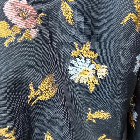 Maeve Sculpted A-Line Mini Dress Black Floral Jacquard V-Neck Long Sleeve 0  NWT
